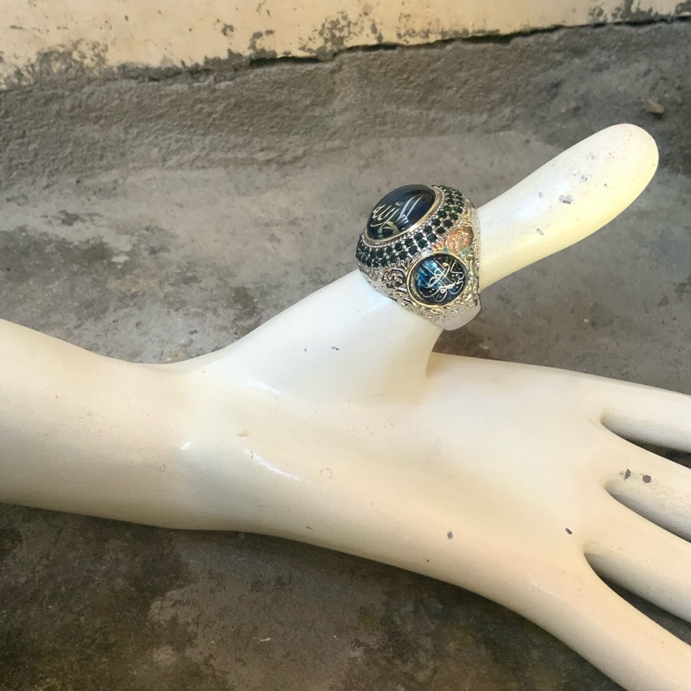 Silver Sapphire Stone Mens Ring - Picture 3 of 12